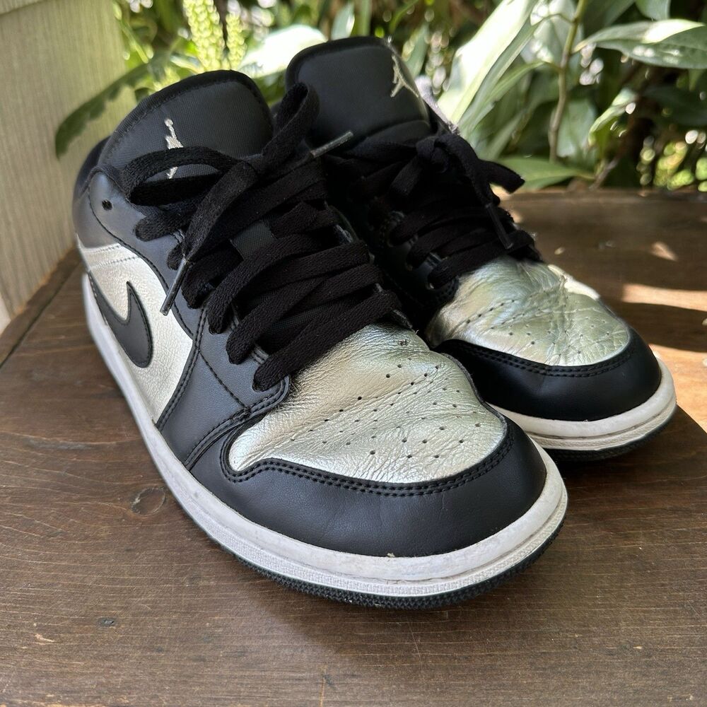 Nike Air Jordan 1 Low Black Silver Metallic Y2K Y3K Streetwear Size 9